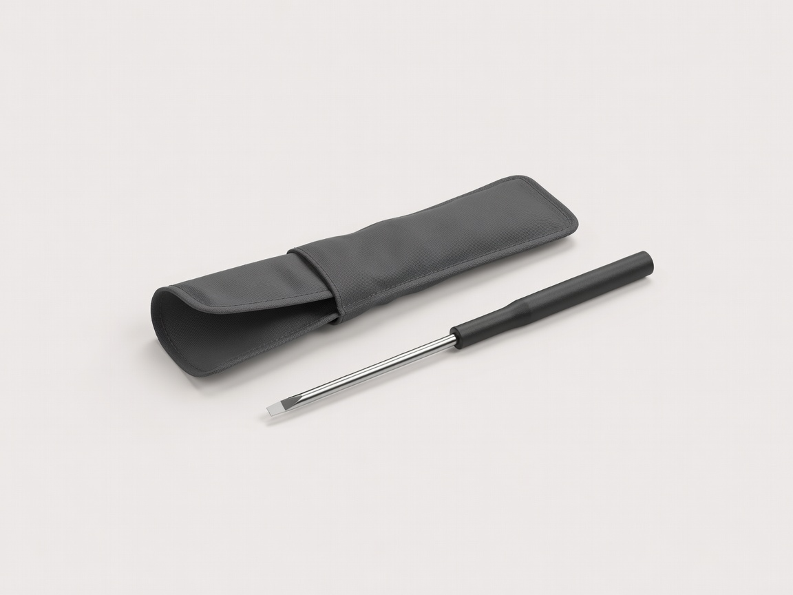 Soft-lit 3D render of a slim insulated screwdriver on a plain pale background
